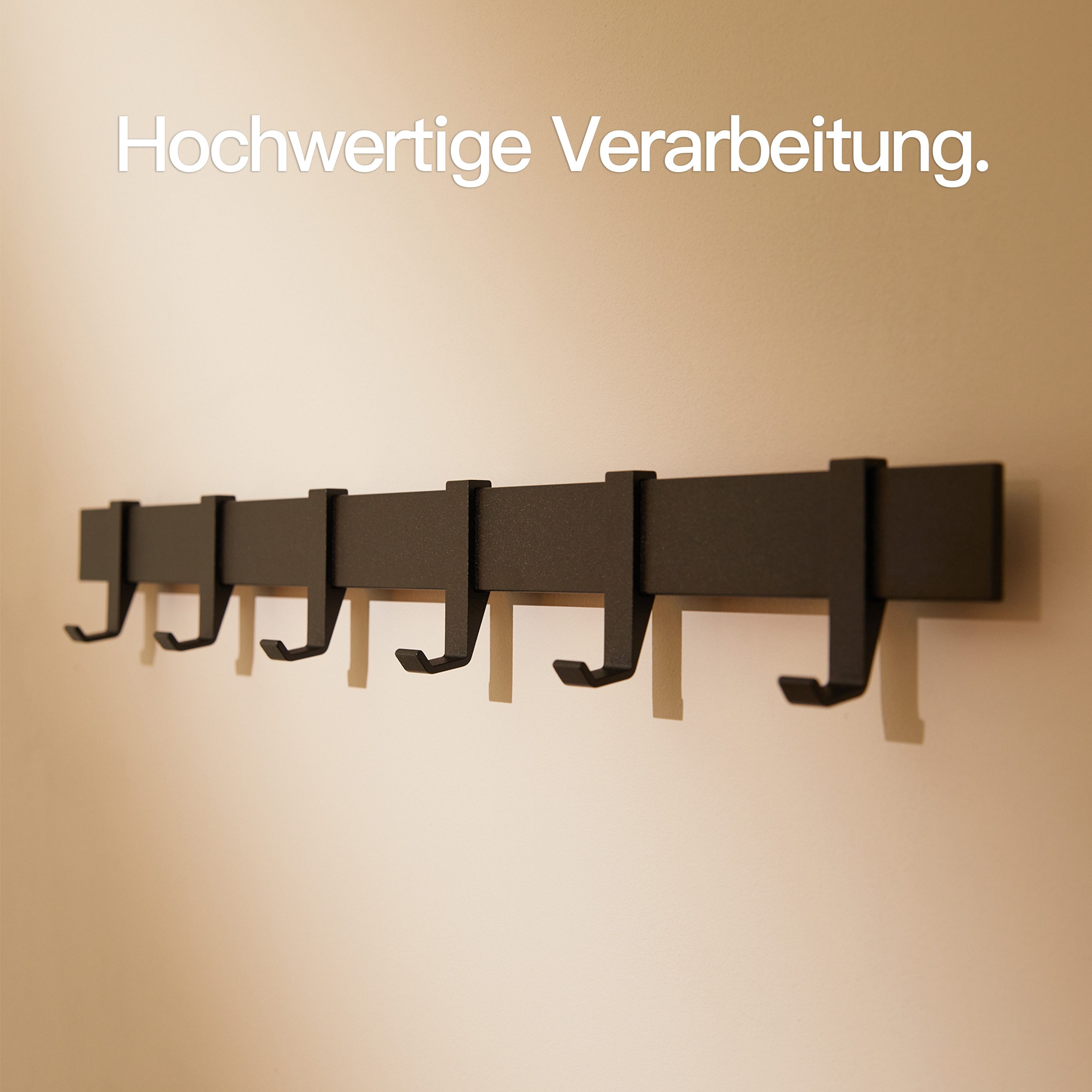 Designfabrik Hamburg Garderobenleiste, Wandgarderobe aus Metall, Garderobenhaken modern, verschiebbare Haken, schwebende Optik – Bild 5 von 5