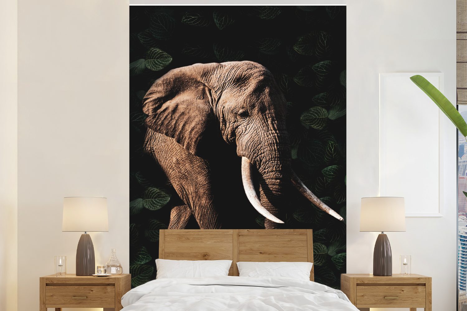 Wandtapete Dschungel (3 Schwarz, - St), MuchoWow Elefant Tapete - Vinyl Wohnzimmer, Fototapete Matt, bedruckt, Montagefertig für