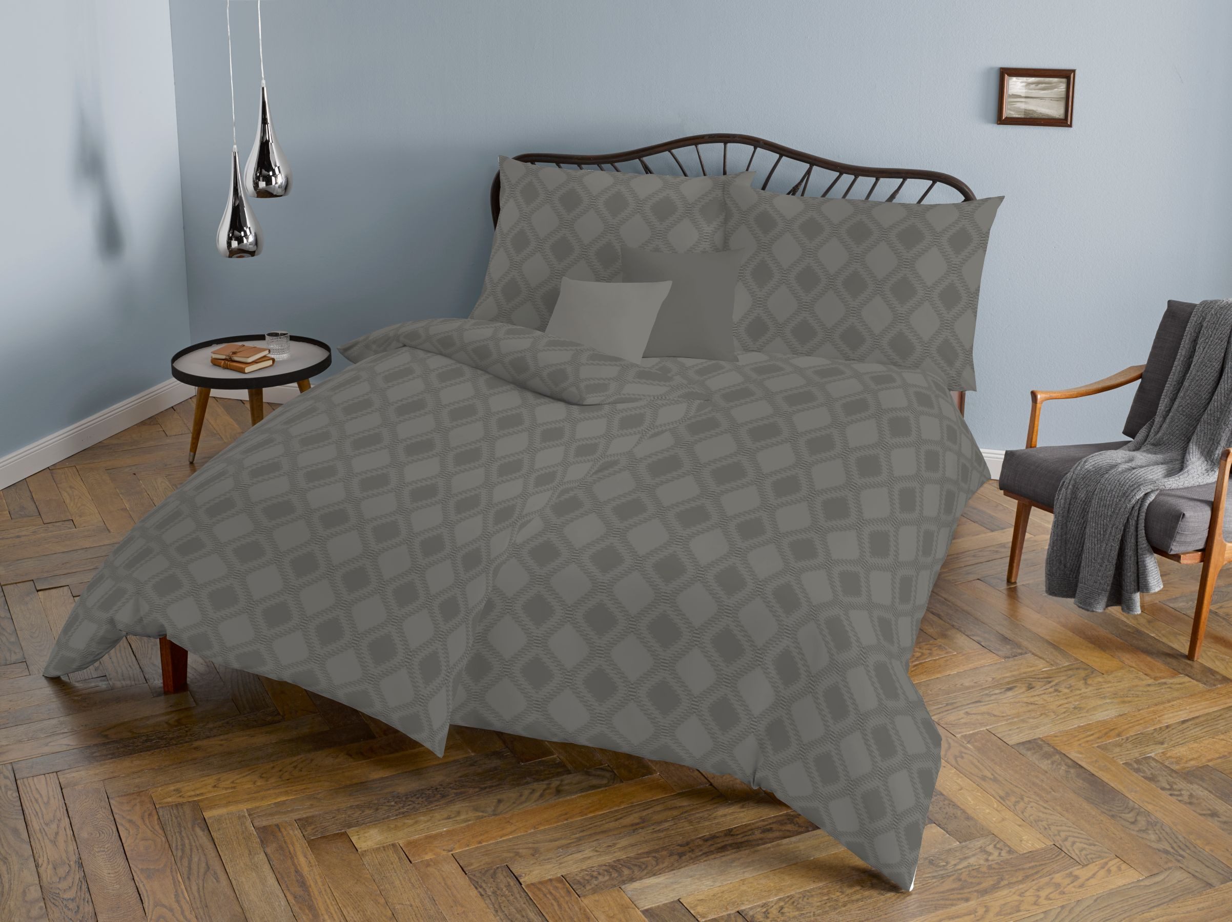 fleuresse Bettwäsche Fleuresse Mako Damast Bettwäsche uni 135x200 Rauten steingrau 454619-9, Mako Damast, 2 teilig, Jacquard-Gewebe aus feinsten Garnen