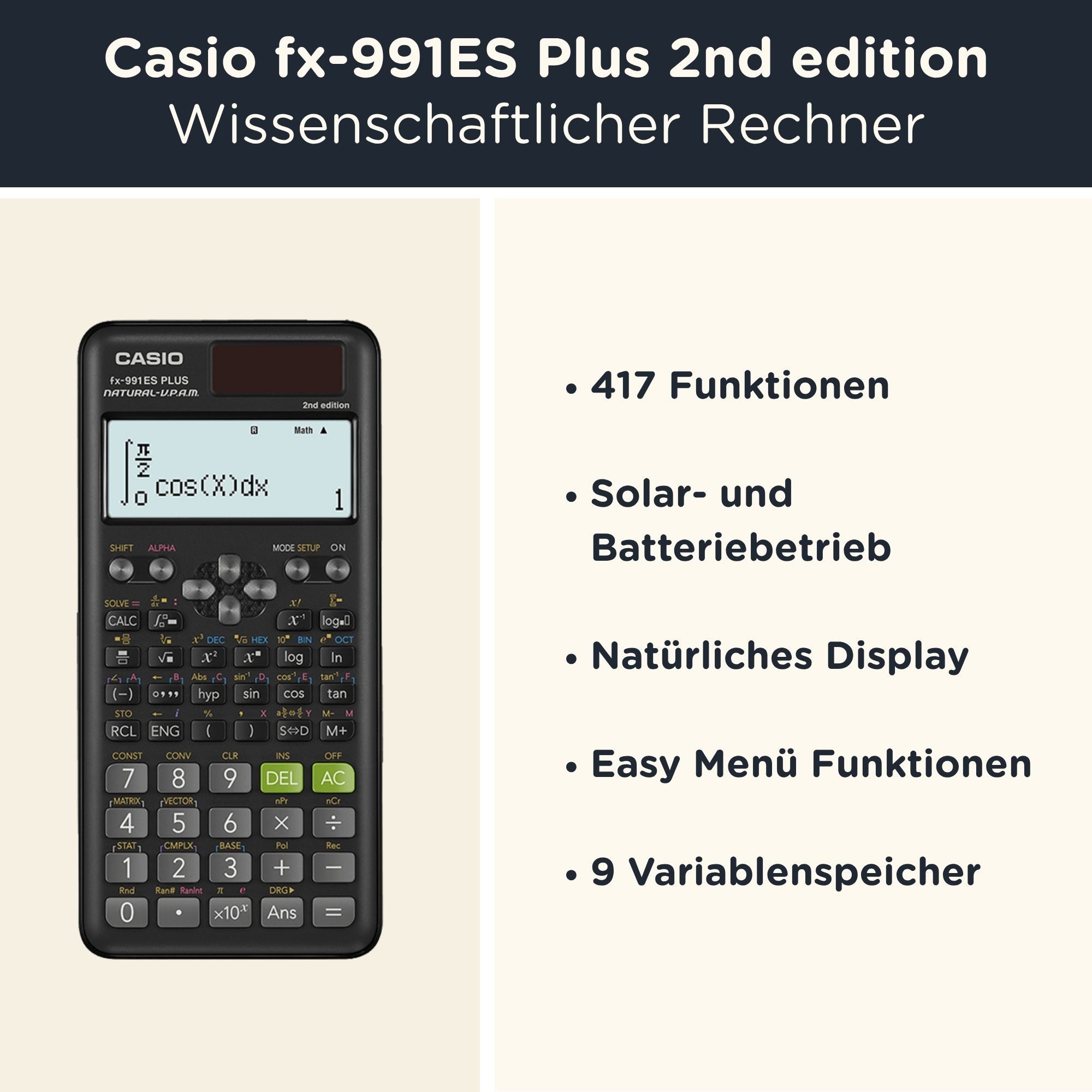 CASIO Taschenrechner fx-991ES Plus 2nd edition inkl. WYNGS Schutztasche Pink