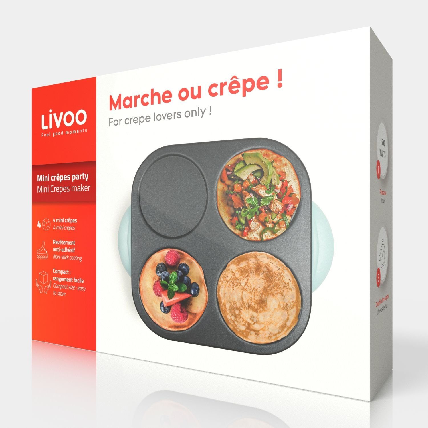 Watt Personen Crepes 4 Maxi LIVOO 1500 Mini-Crepes Raclette blau LIVOO Maker