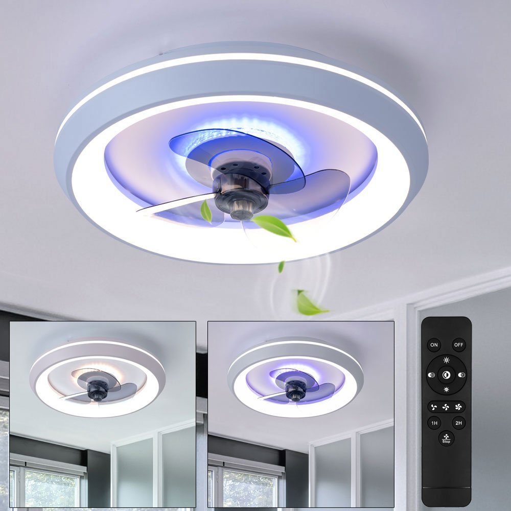 Deckenventilator mit Beleuchtung LED Fernbedienung Dimmbar Wohnzimmer Weiß Rund 