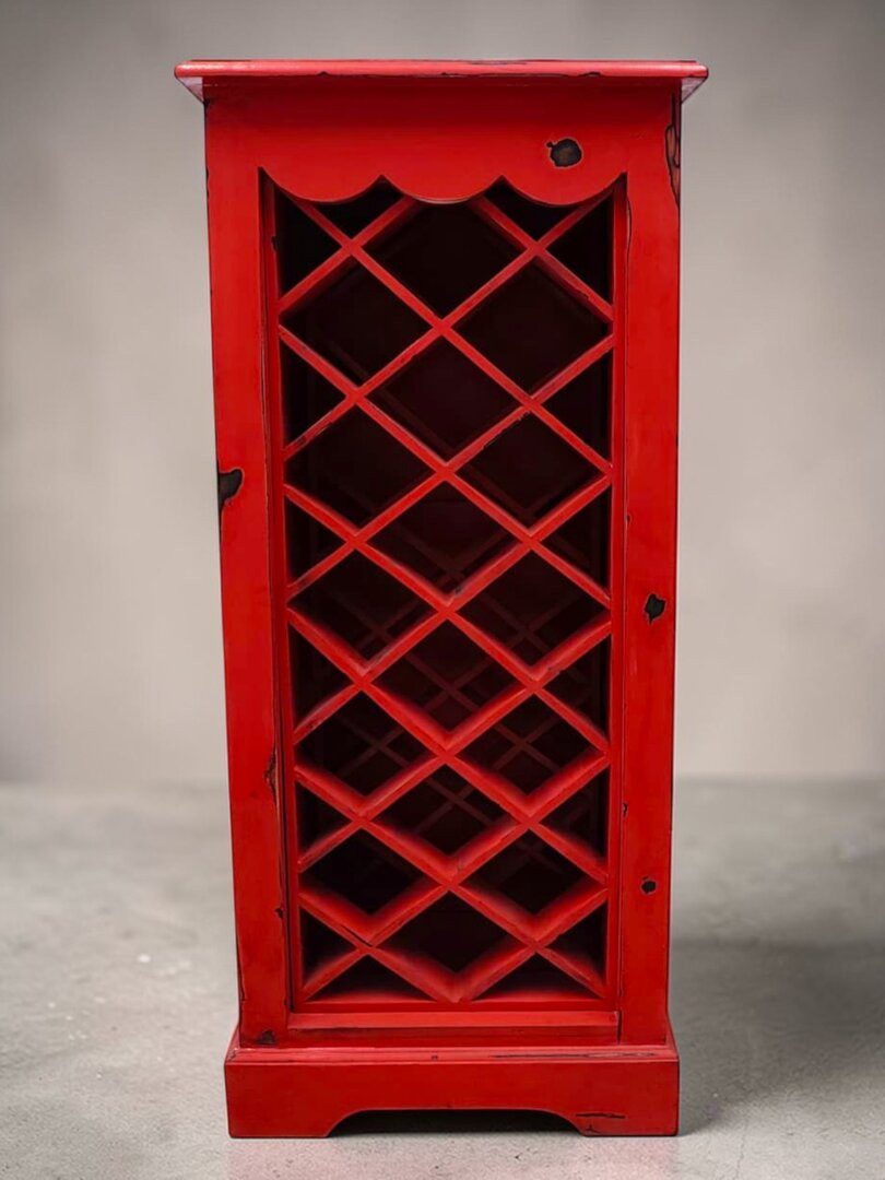 Kinaree Weinregal aus Holz Vintage, Massivholz Standschrank rot 16 Flaschen, 1-tlg.
