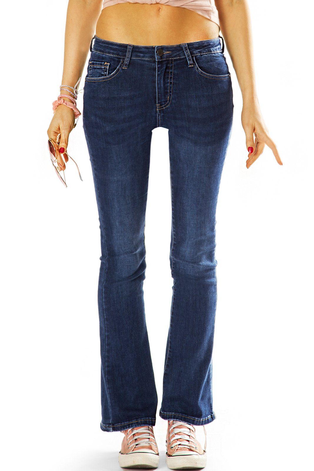 styled be Damen j8L mit Jeans 5-Pocket-Style, mit Stretch-Anteil, - Leibhöhe Bootcut Bootcut normaler ausgestellte Jeans Slim Bootcut-Jeans Beinform