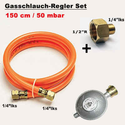 Phönix Germany Gasdruckregler 150/50/gs(a), 50,00 mbar, 150 cm Gasschlauch Druckminderer 50 mbar Übergang 1/2"R x 1/4"lks