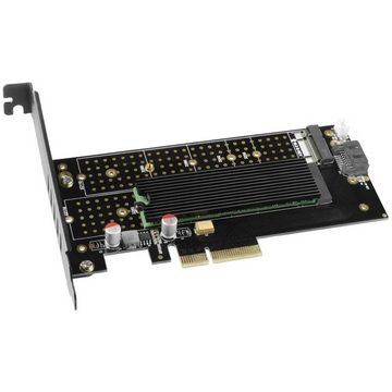 AXAGON PCIe-3.0-x4-Adapter, 1x M.2-NVMe, 1x M.2-SATA, Modulkarte, Aktive Kühlung, inkl. Low-Profile Slotblech