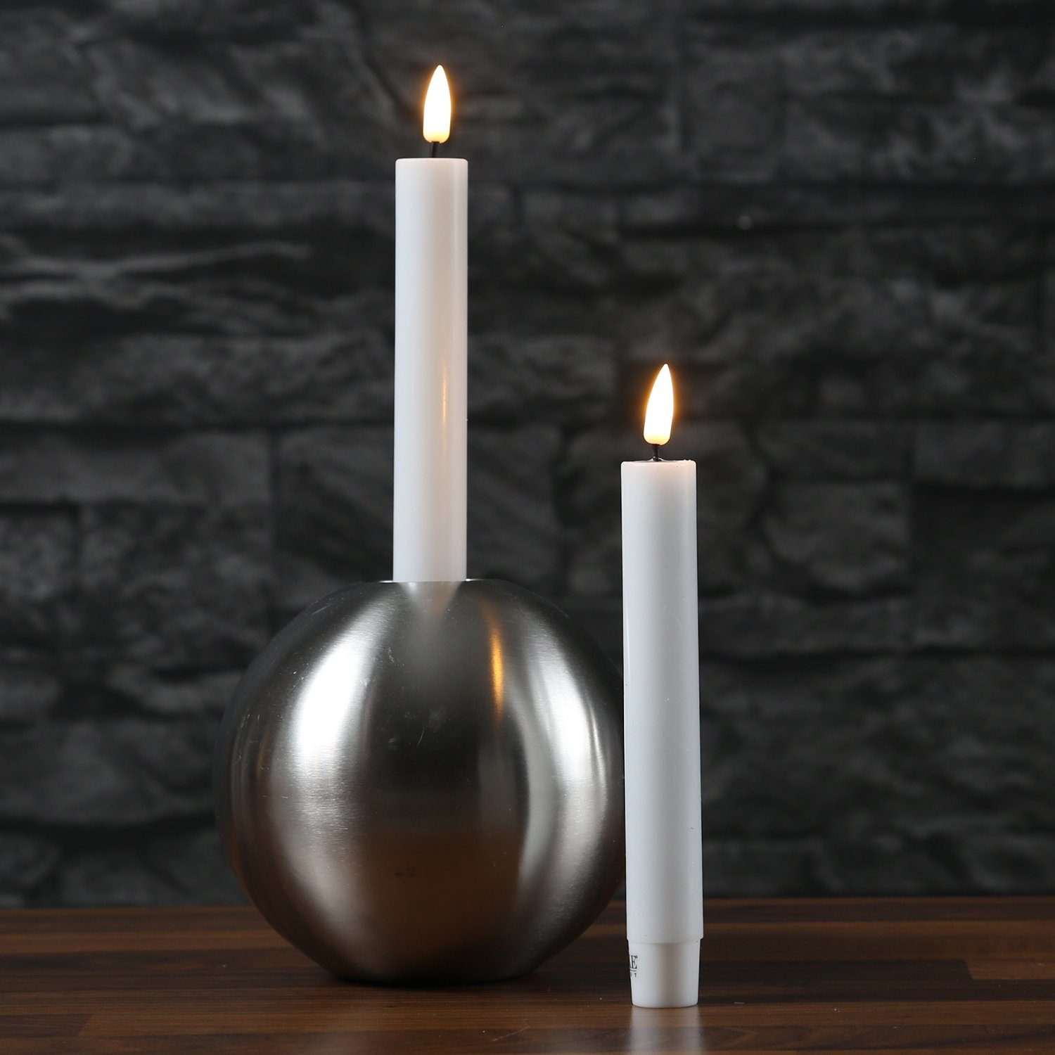 Deluxe Homeart LED-Kerze LED Паличні свічки Mia Tafelkerzen Echtwachs flackernd H: 15cm weiß 2Stk (2-tlg)