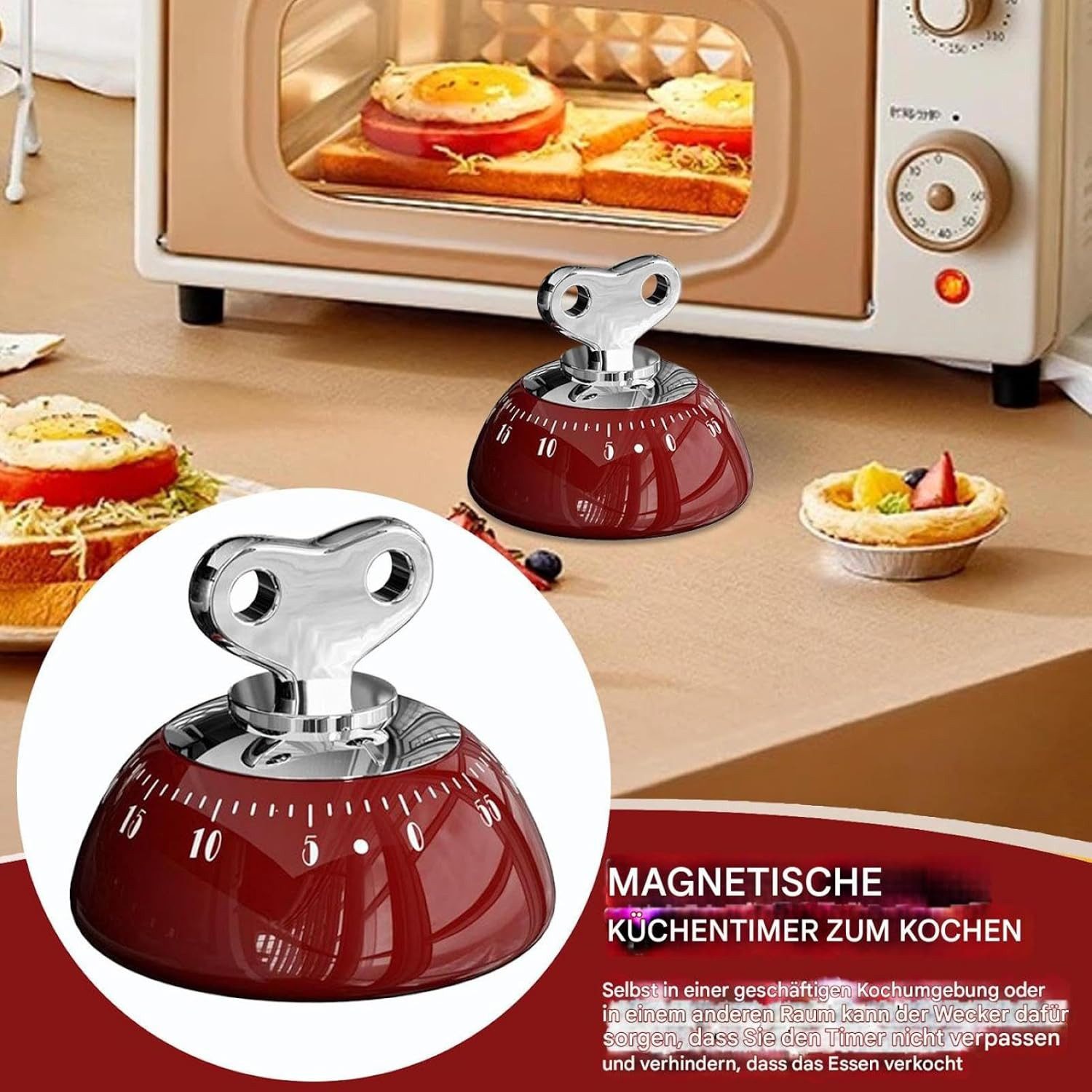 FELIXLEO Intervall-Timer Retro Küchentimer 60 Min mechanisch Eieruhr Haushalt Kinder Senioren. (1-St)