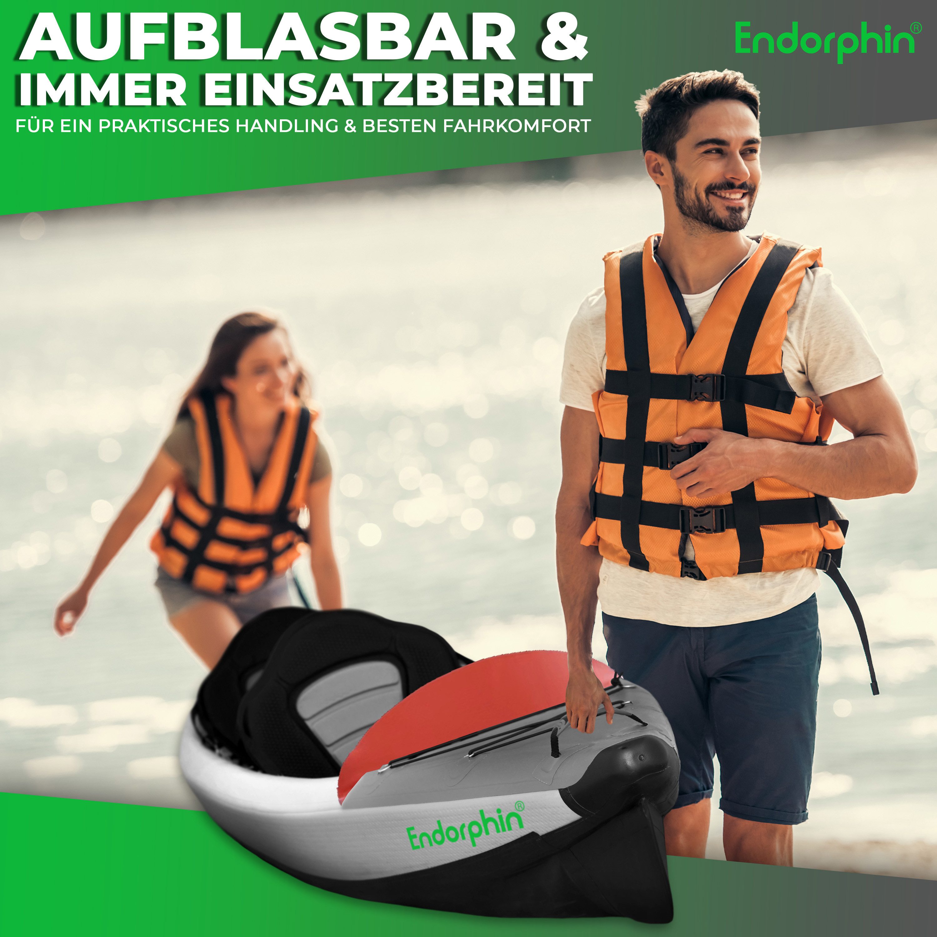 Endorphin Zweierkajak Aufblasbares Drop Stitch Kajak für 2 Personen als Komplettset, (Kajak 2 Personen)