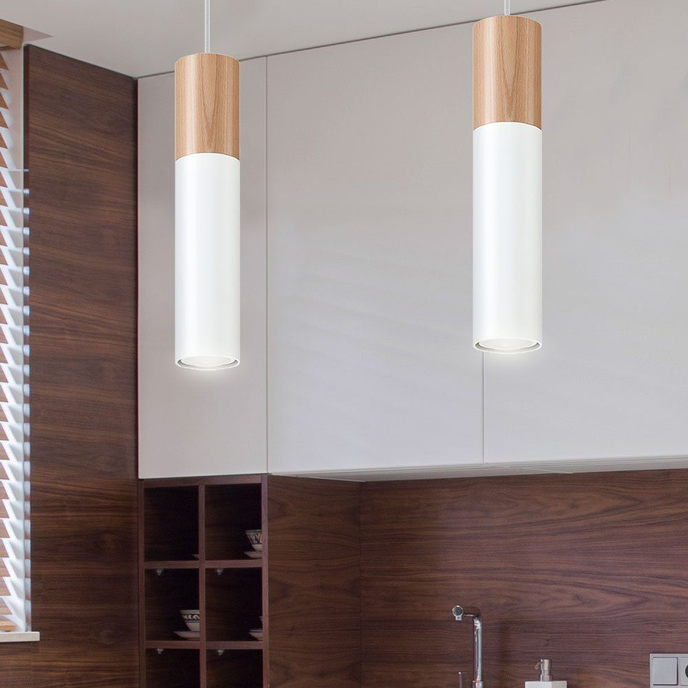 Warmweiß, Stahl natur etc-shop Leuchtmittel Holz LED weiß Hängeleuchte Pendelleuchte, LED inklusive, Pendelleuchte