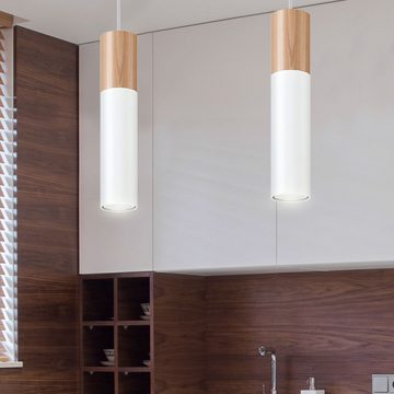 etc-shop LED Pendelleuchte, Leuchtmittel inklusive, Warmweiß, LED Pendelleuchte weiß Stahl Hängeleuchte natur Holz