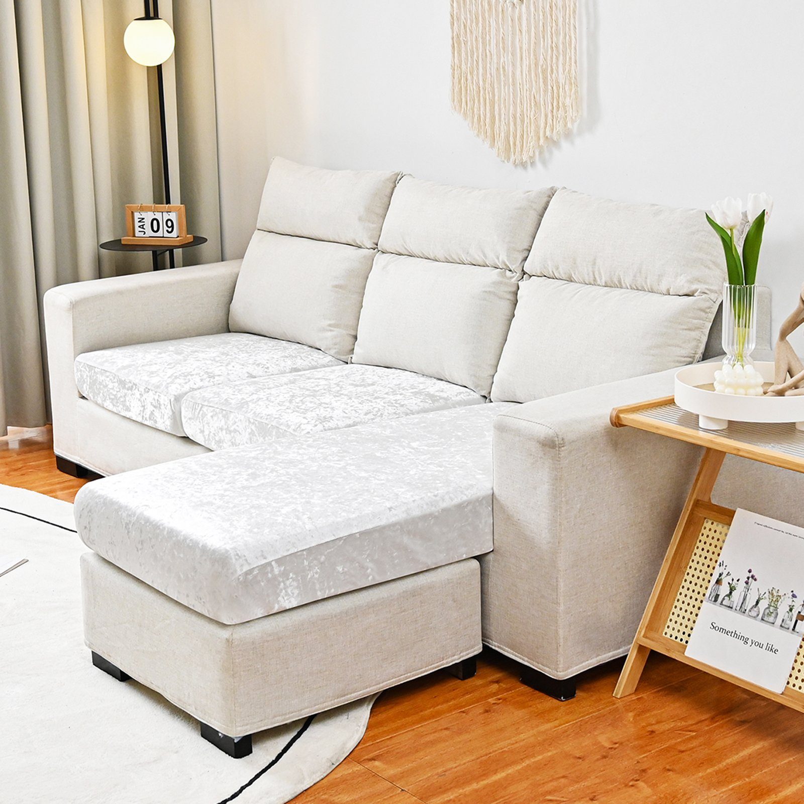 BTTO Sofahusse Samt Sofabezug,Sofa Sitzkissenbezug,Stretch Couch überzug, Mit Elastischem Band, für 1/2/3/4 Sitzer