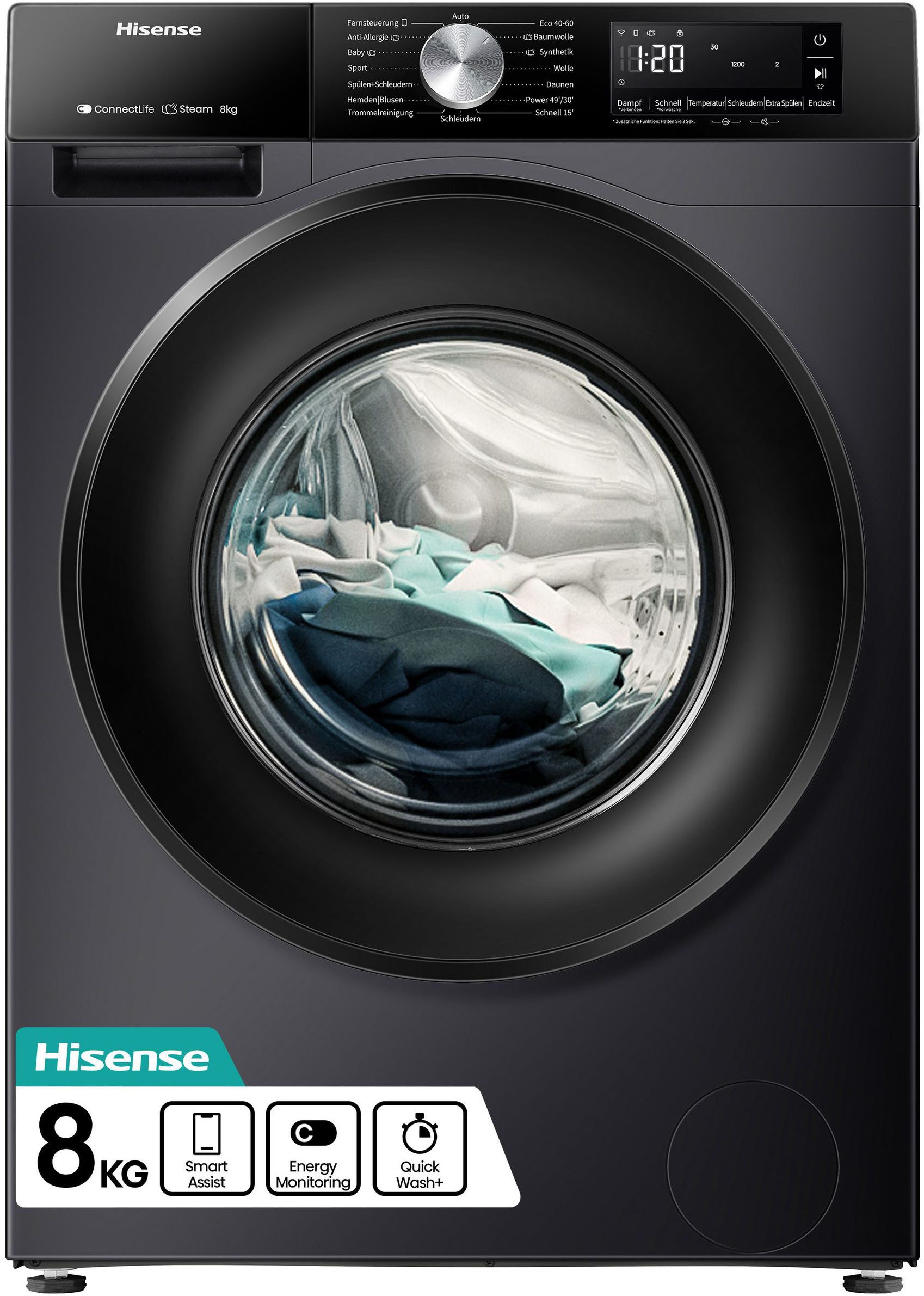 Hisense Waschmaschine 3S Serie WF3S8043BB3, 8 kg, 1400 U/min, Wifi-ConnectLife