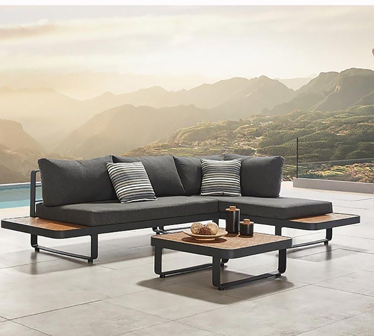 DOTMALL Big-Sofa 2-teiliges Garten-Ecksofa-Set mit Kissen Familienmöbel bequem