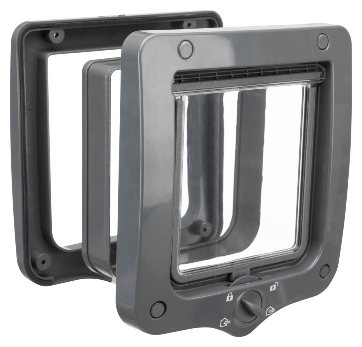 TRIXIE Katzenklappe TRIXIE 4-Wege Freilauftür mit Tunnel - grau 20 × 22 cm