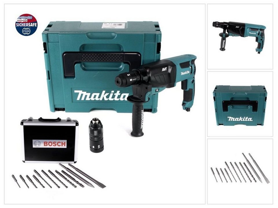 Makita Schlagbohrmaschine HR 2631 FTJ Kombihammer 800 W SDS Plus +  Schnellspannbohrfutter + Boh