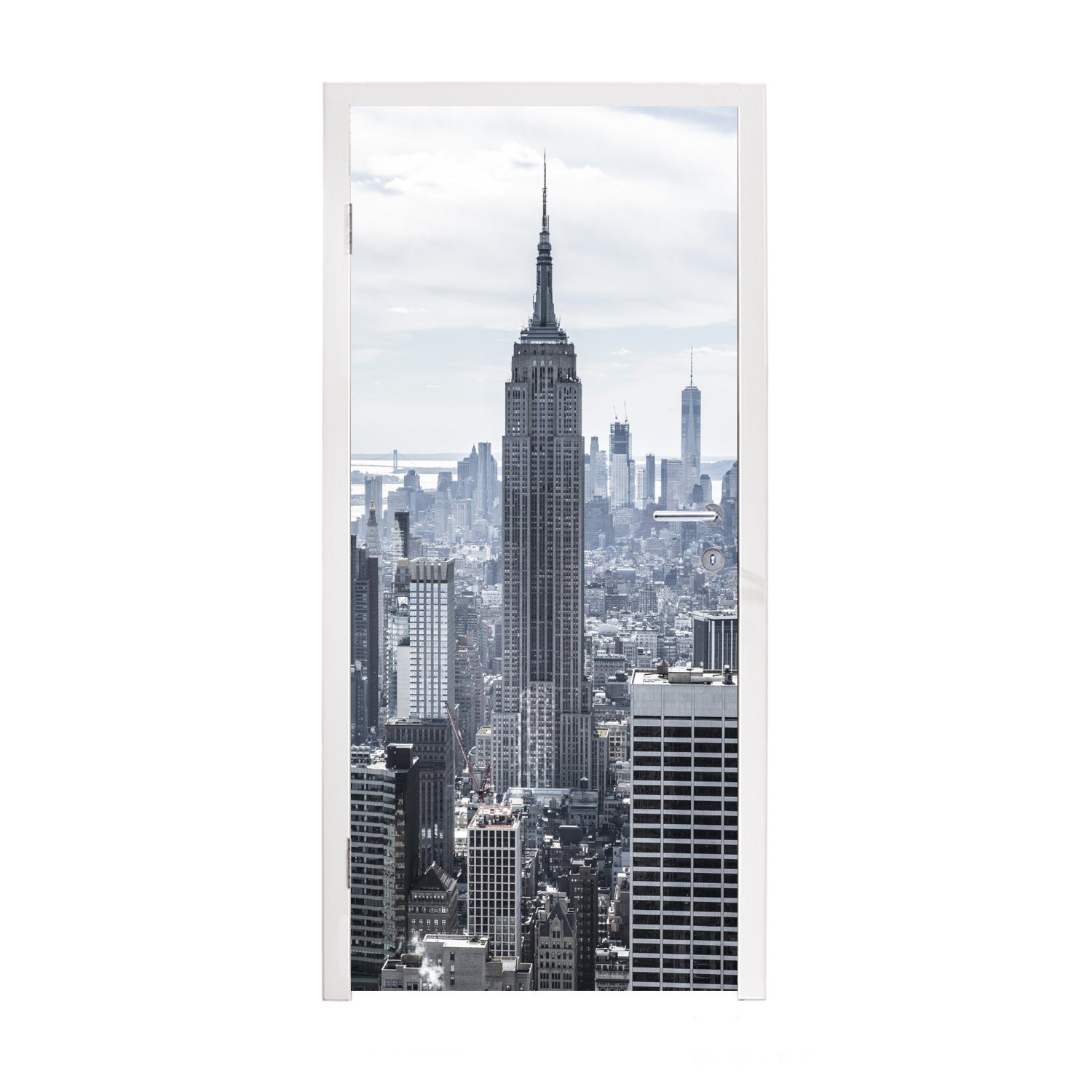 MuchoWow Türtapete Bewölkter Himmel über dem Empire State Building in Amerika, Matt, bedruckt, (1 St), Fototapete für Tür, Türaufkleber, 75x205 cm