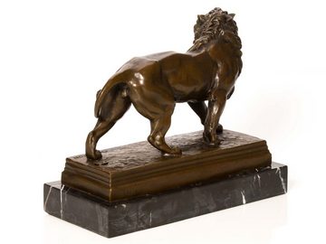 Aubaho Skulptur Bronzefigur Löwe Bronzeskulptur Marmorsockel Figur Lion Skulptur Antik