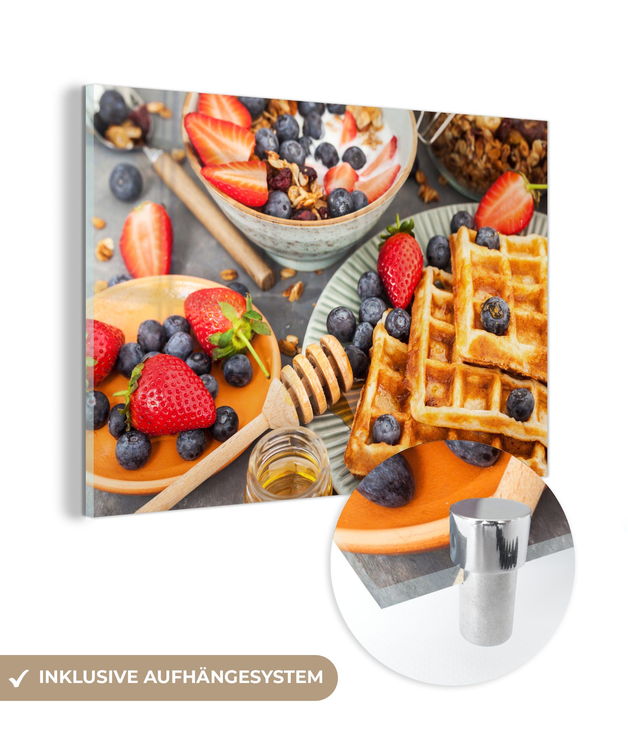 MuchoWow Acrylglasbild Frühstück Wohnzimmer (1 & Waffeln, Acrylglasbilder St), Schlafzimmer mit