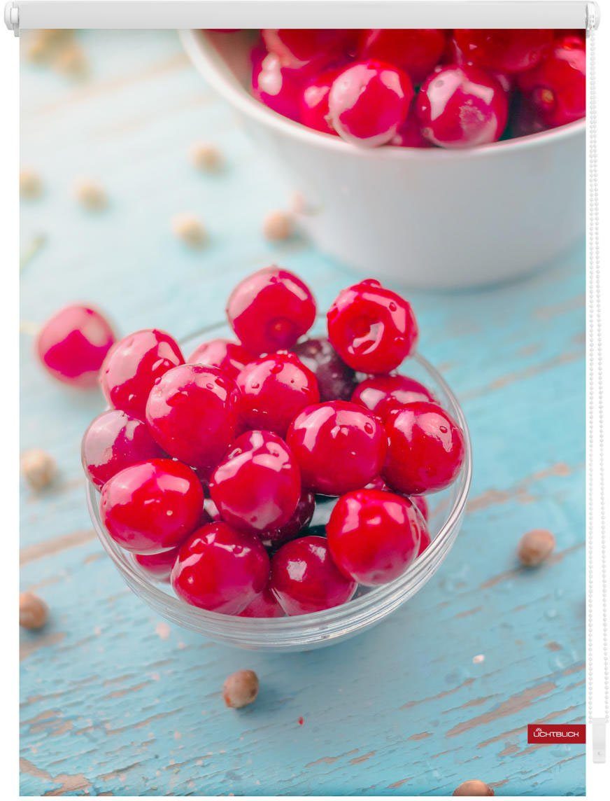 Seitenzugrollo Rollo Klemmfix, ohne Bohren, Verdunkelung, Kirschen - Rot, LICHTBLICK ORIGINAL, verdunkelnd, freihängend, Klemmfix