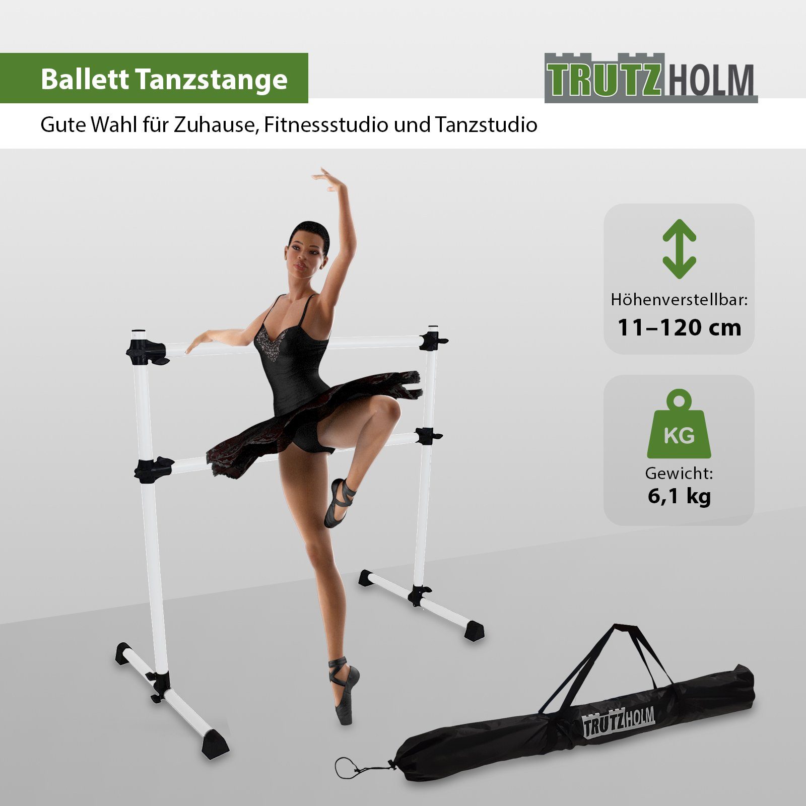 TRUTZHOLM Trainingsstation Ballettstange höhenverstellbar 11-120 von cm für zuhaus Stange Ballett