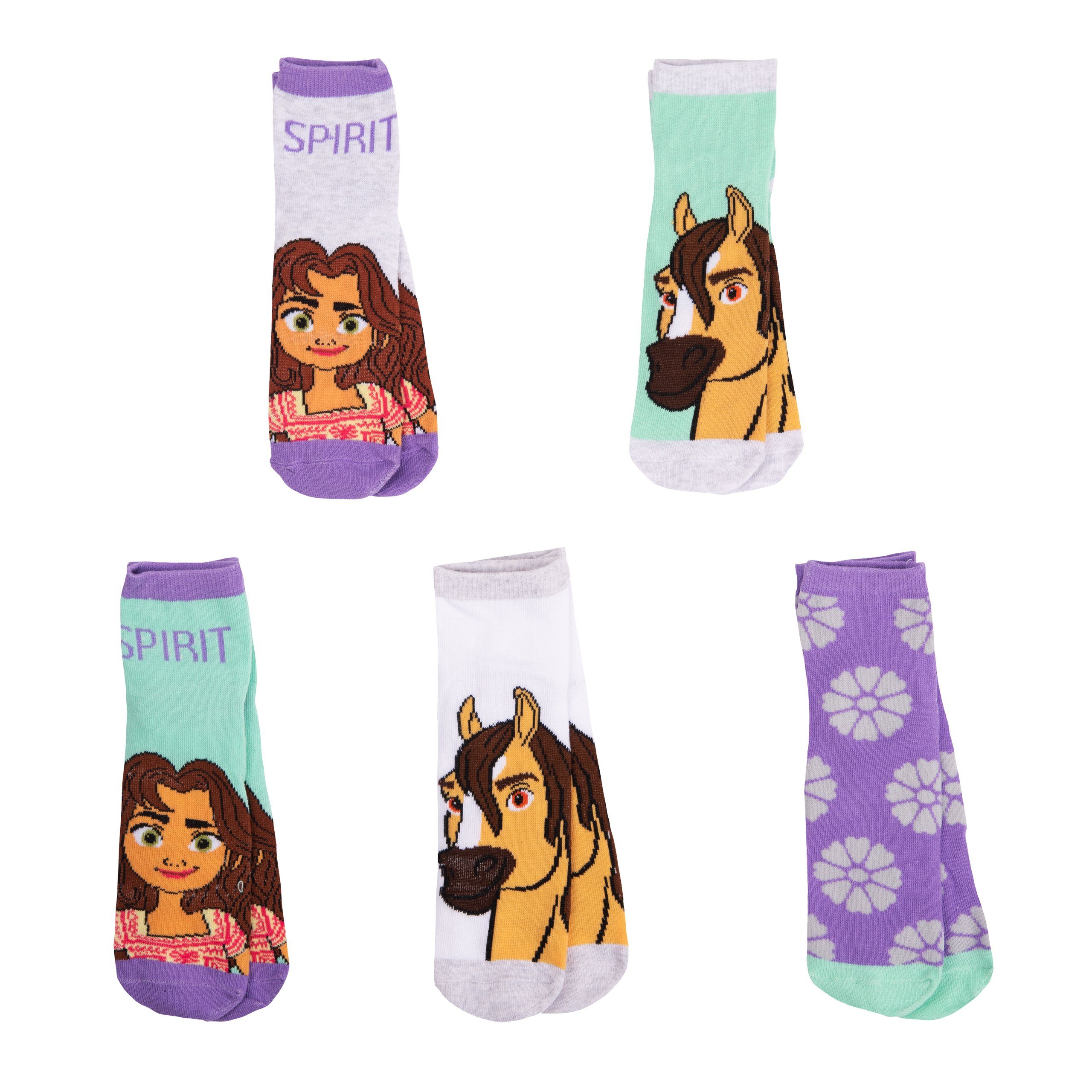 United Labels® Mädchen Spirit Socken für (5er Kindersocken Lila/Türkis Pack) Pferde Socken