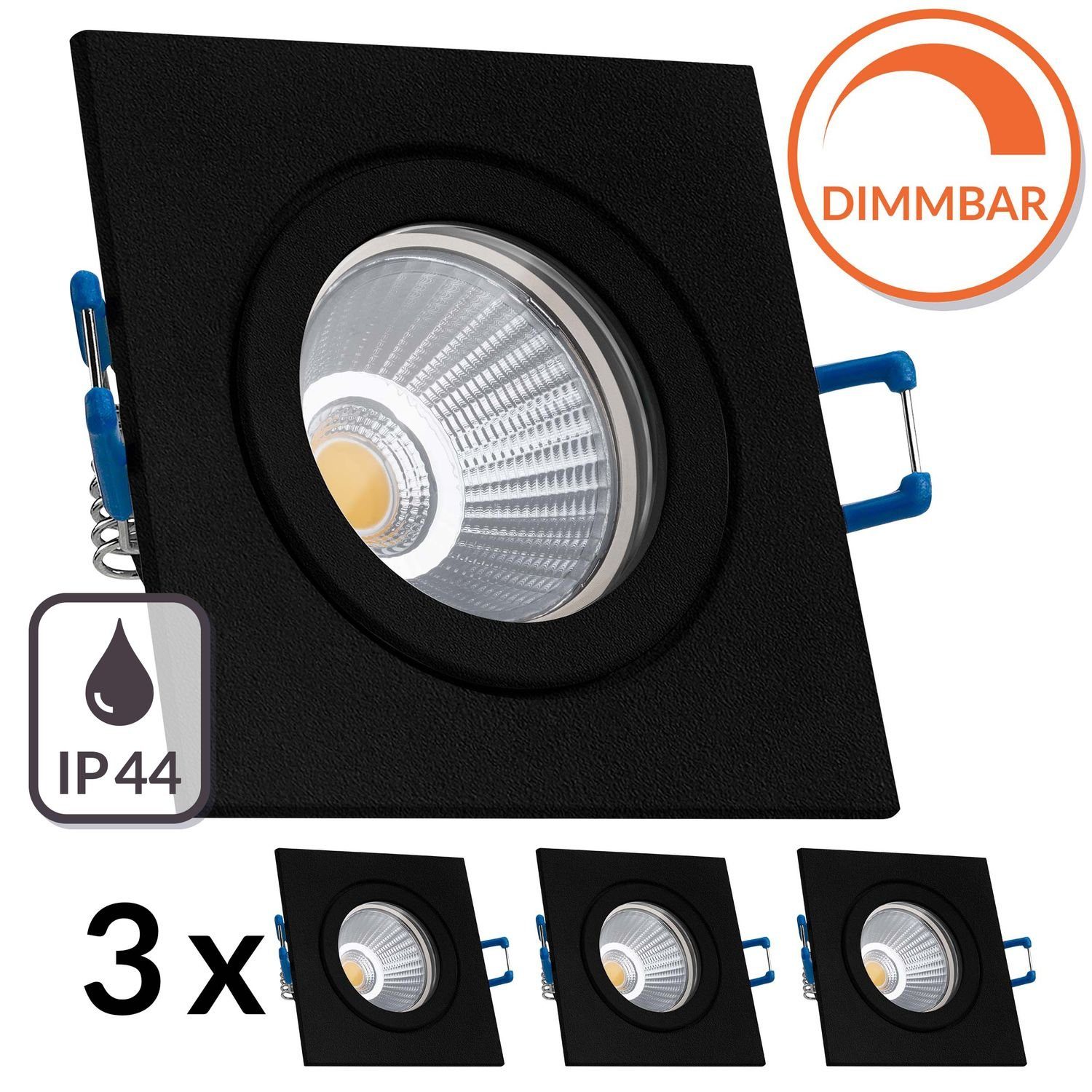 LEDANDO LED Einbaustrahler 3er IP44 LED Einbaustrahler Set extra flach in schwarz mit 6,5W Leucht