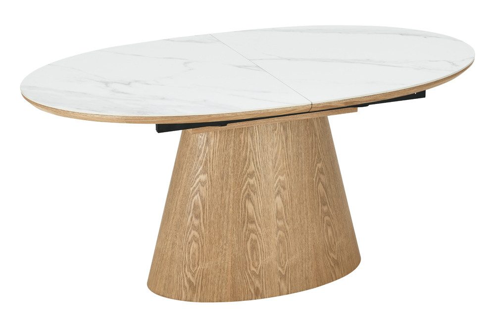 riess-ambiente Esstisch UNIQUE 160-200cm weiß / natur - Keramik, Echtholzfurnier, ausziehbar (Einzelartikel, 1-St), Ovaler Tisch · Eichenholz · Marmor-Design · modern · 8 Personen · edel