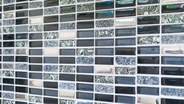 Mosani Mosaikfliesen Riemchen Rechteck Mosaikfliesen Glasmosaik silber grau