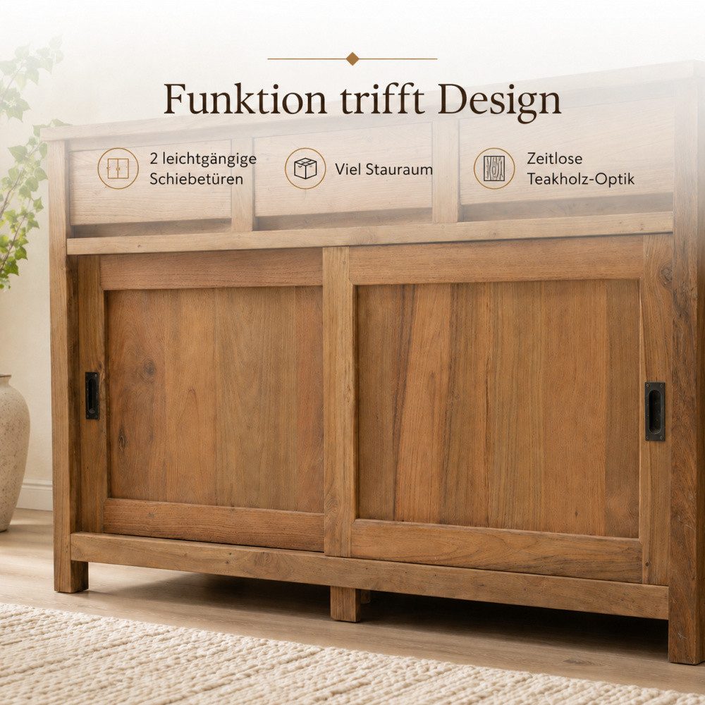 Wohnpalast Sideboard Sideboard Regensburg 160 cm - Teak massiv Kommode