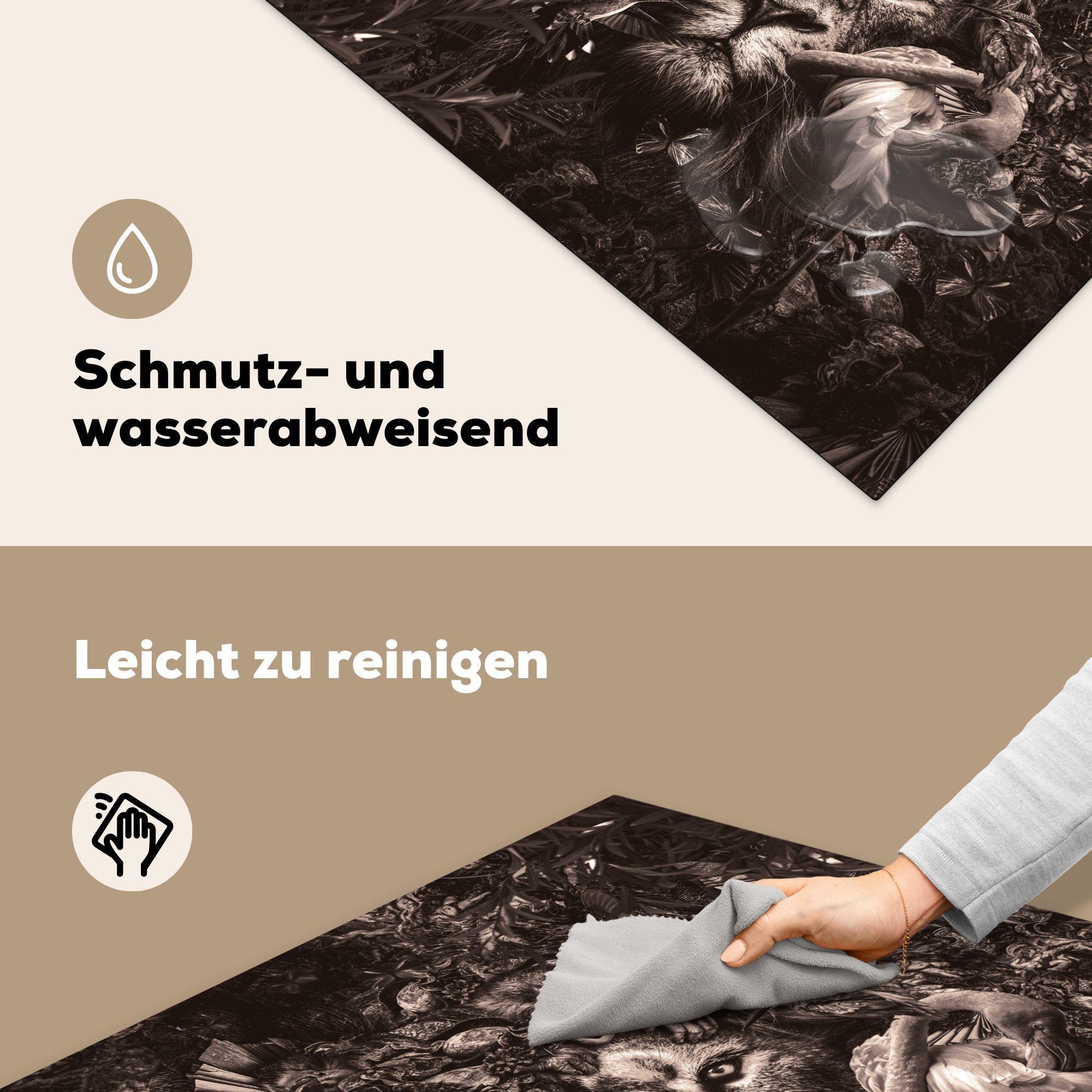 cm, - Ceranfeldabdeckung, Tier Herdblende-/Abdeckplatte (1 für Vinyl, - Afrika Arbeitsplatte MuchoWow Weiß, tlg), küche - Schwarz 78x78