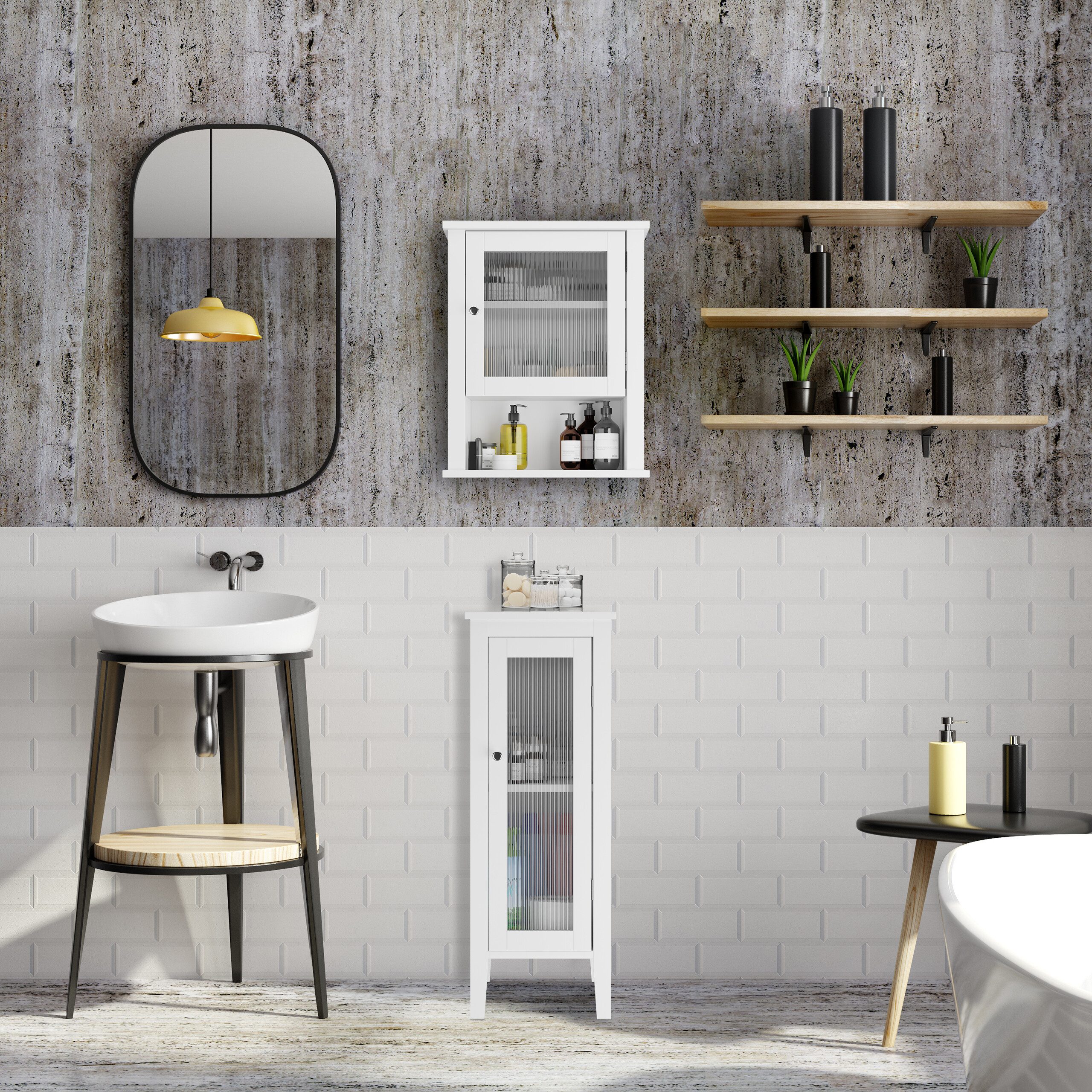 relaxdays Hängeschrank Hängender Badschrank mit Tür