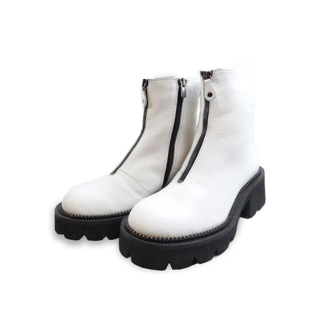 LaMarta POLAR ZIPPED: Stylische weiße Boots mit Mittel-Zipper Schnürstiefel