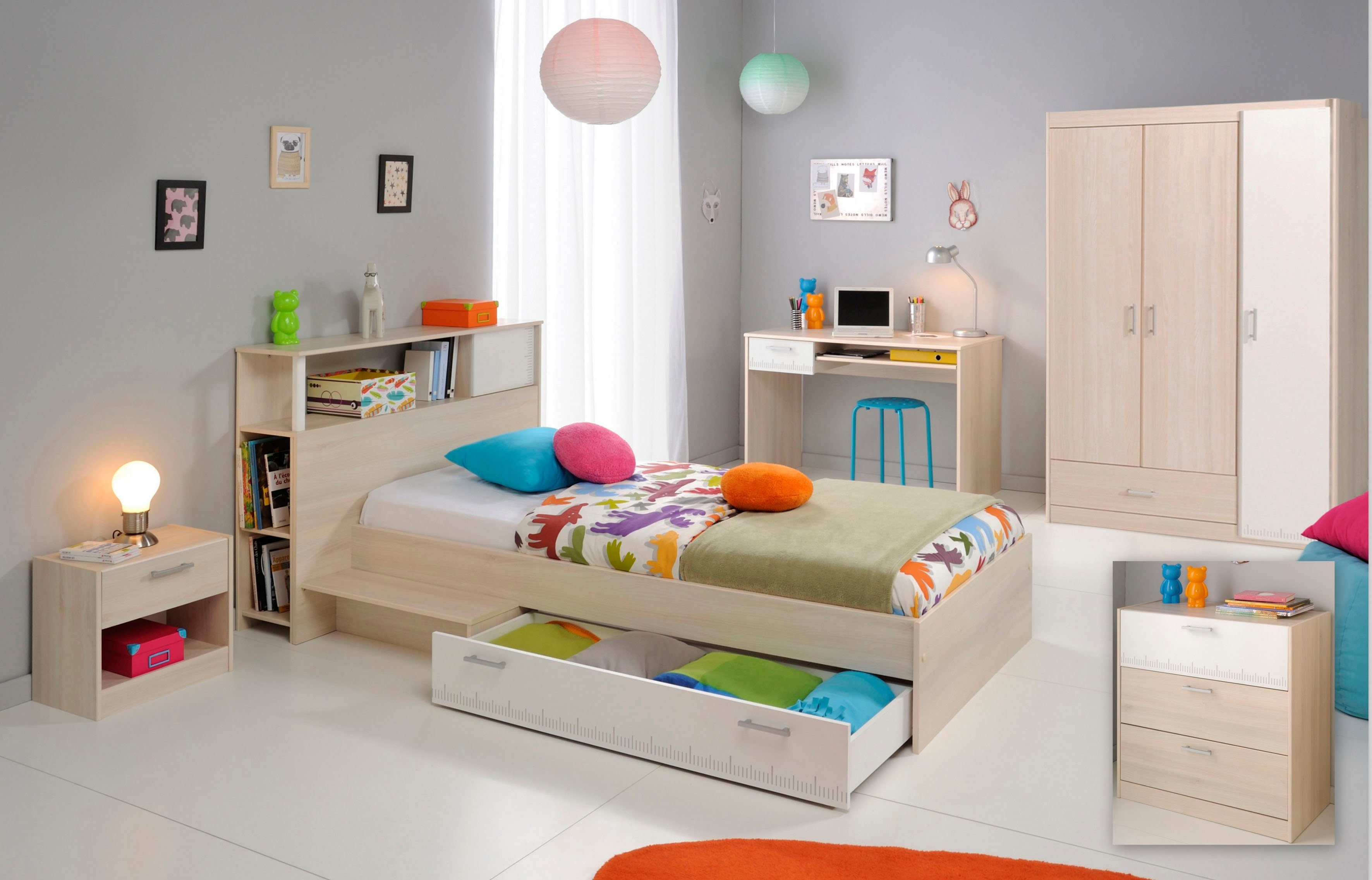 Parisot Jugendzimmer-Set Charly, (6-tlg., Bett, Anstellregal, Nachttisch, K günstig online kaufen