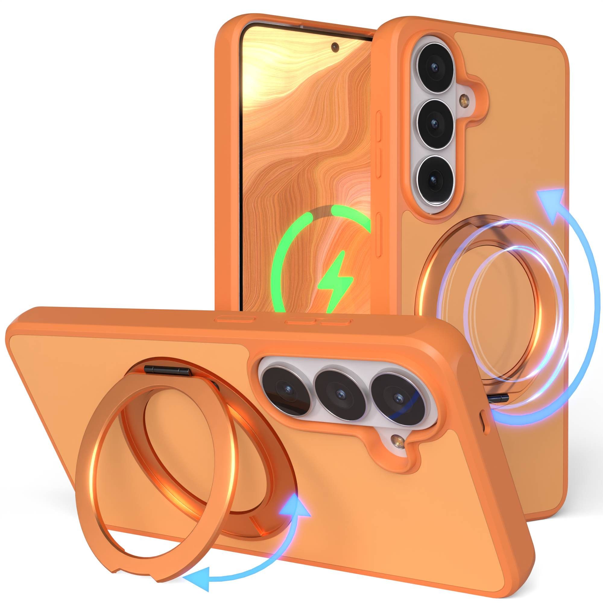 EAZY CASE Handyhülle Outdoor Galaxy S26 Case mit MagSafe Rotation Ring 6,3 Zoll, Slimcover Handyhülle Outdoor zum Aufstellen mit Ring modern in Orange