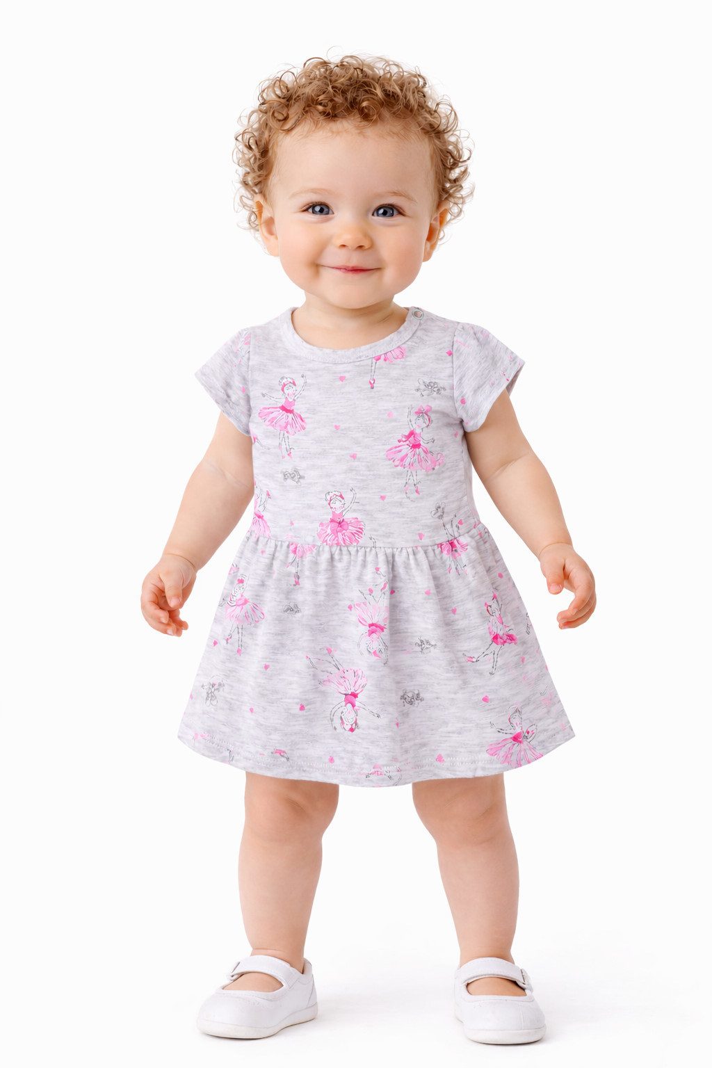 La Bortini Jerseykleid Baby Kleid Sommerkleid in Grau mit Ballerinas Babykleid aus reiner Baumwolle, 50 56 62 68 74 80 86