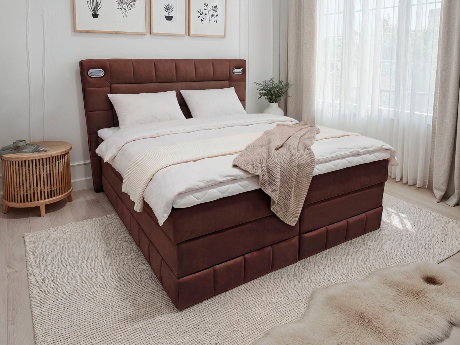 OTTO home Boxbett PHILIPPA, Polsterbett mit Bettkasten, mit Taschenfederkernmatratze H3 (Komfortliegehöhe: 64cm), mit Kaltschaum-Topper, Microfaser-Bezug, wahlweise mit LED-Beleuchtung
