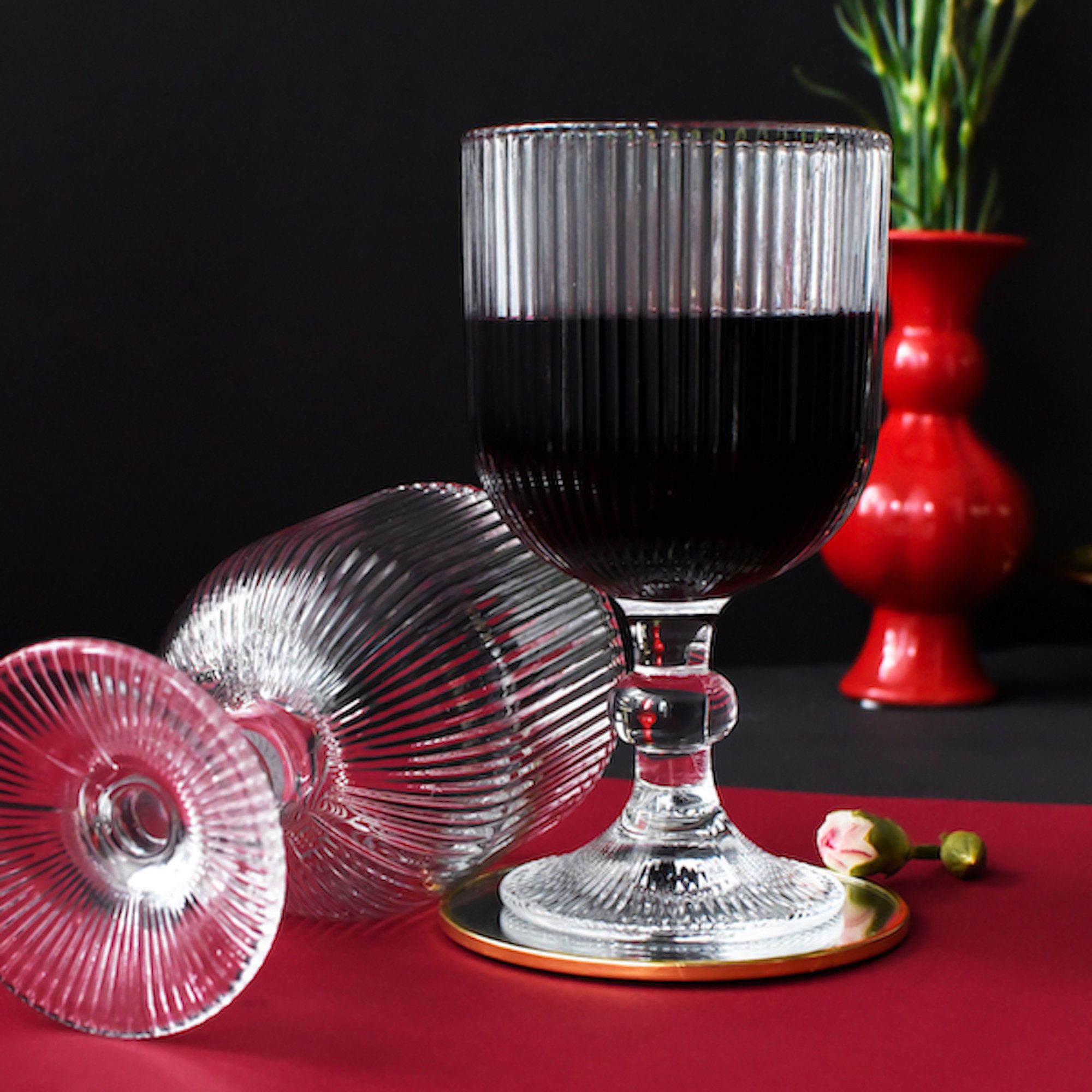 Sendez Rotweinglas 6 gerillte Weingläser aus Glas 370 ml Weinglas, Glas – Bild 3 von 3