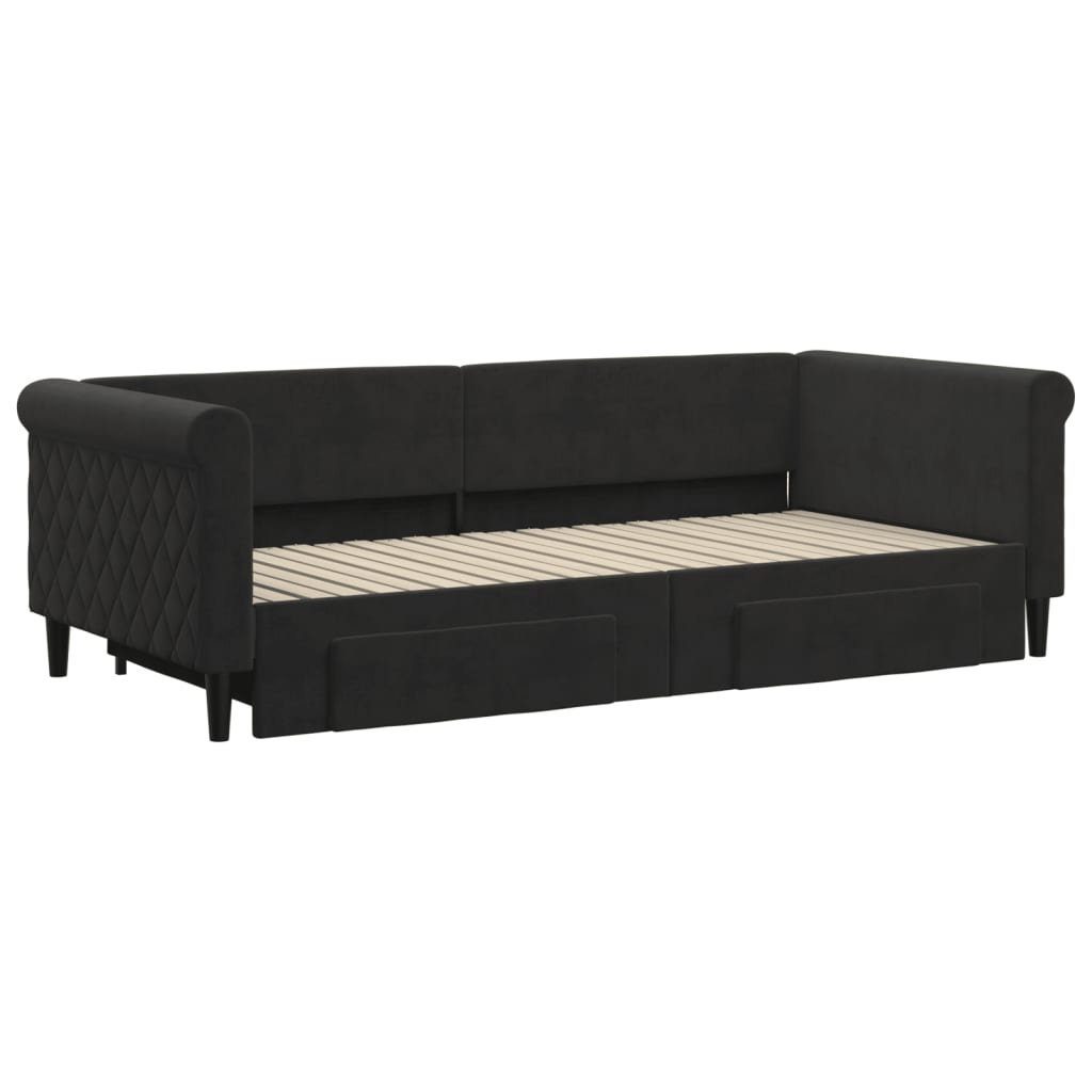 vidaXL Bett Tagesbett Ausziehbar mit Schubladen Schwarz 90x200 cm Samt günstig online kaufen