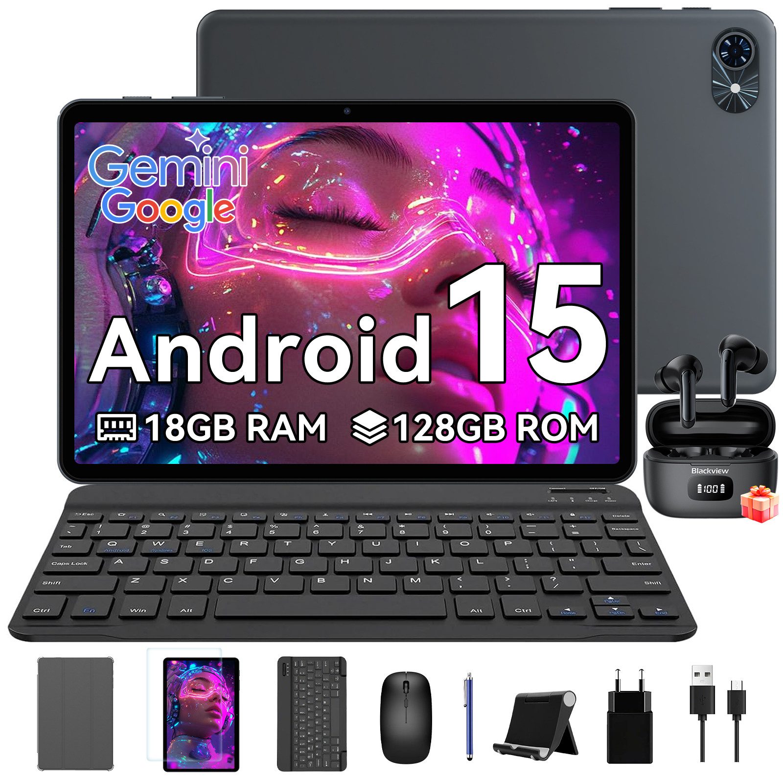 TABWEE T80 (18+128) 10.1” 2025 Android 15 Tablet-Set incl. Airbuds 8 Tablet (10.1", 128 GB, 5G wifi, Android 15, Gemini AI, PC-Modus)