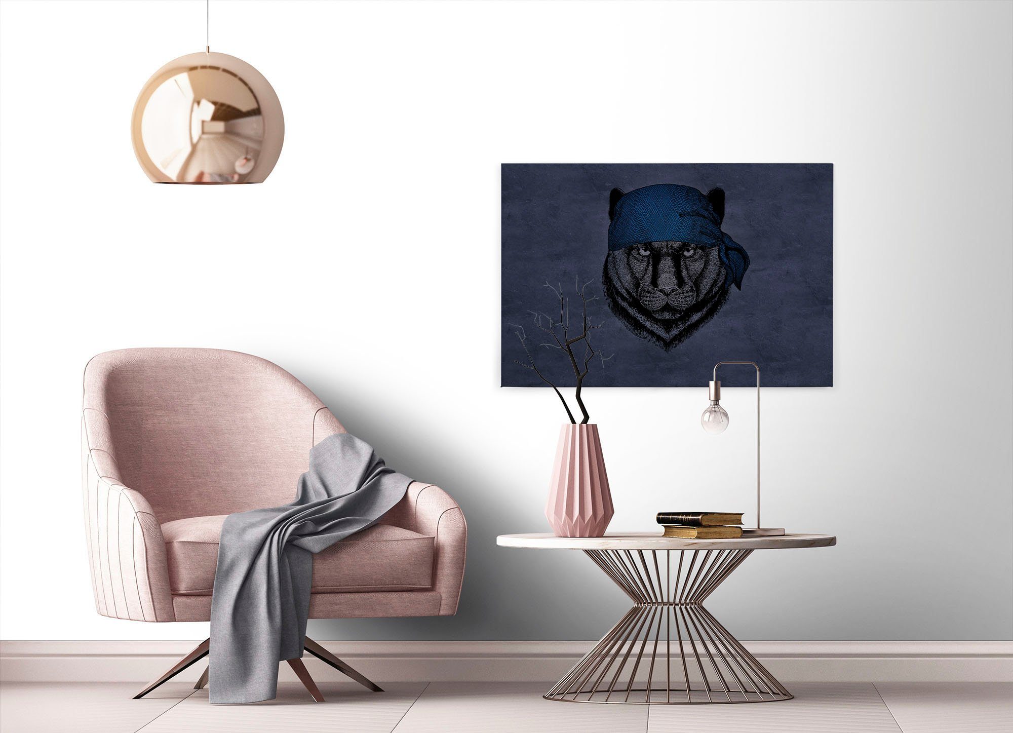 Tier Wild panther, blau, (1 A.S. Leinwandbild schwarz Keilrahmen Création St), Bild Panther lila, Tiere Dschungel