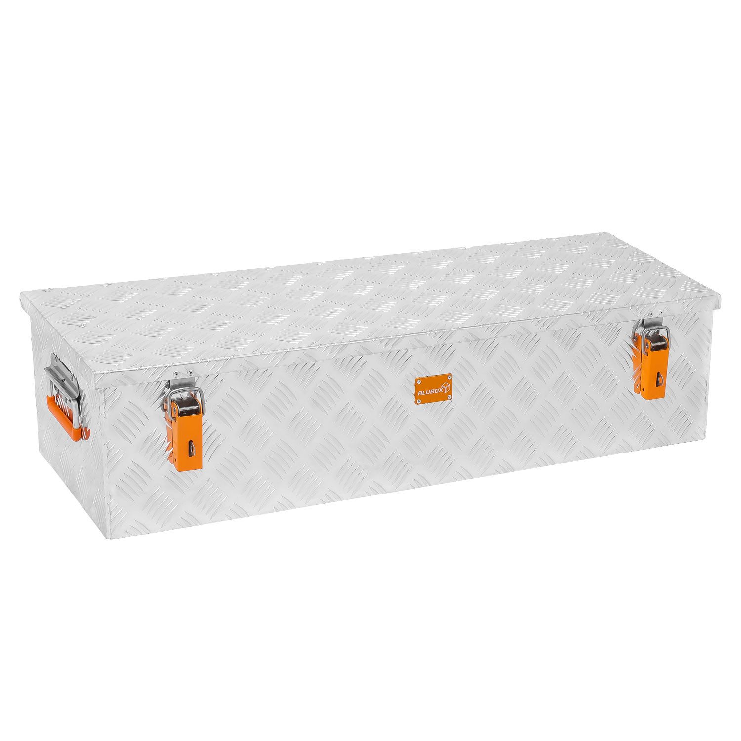 ALUBOX Aufbewahrungsbox mit Deckel Alukiste Riffelblech (75 Liter), Fangbänder im Deckel - Dichtung im Deckel - 1,5 mm Blechstärke