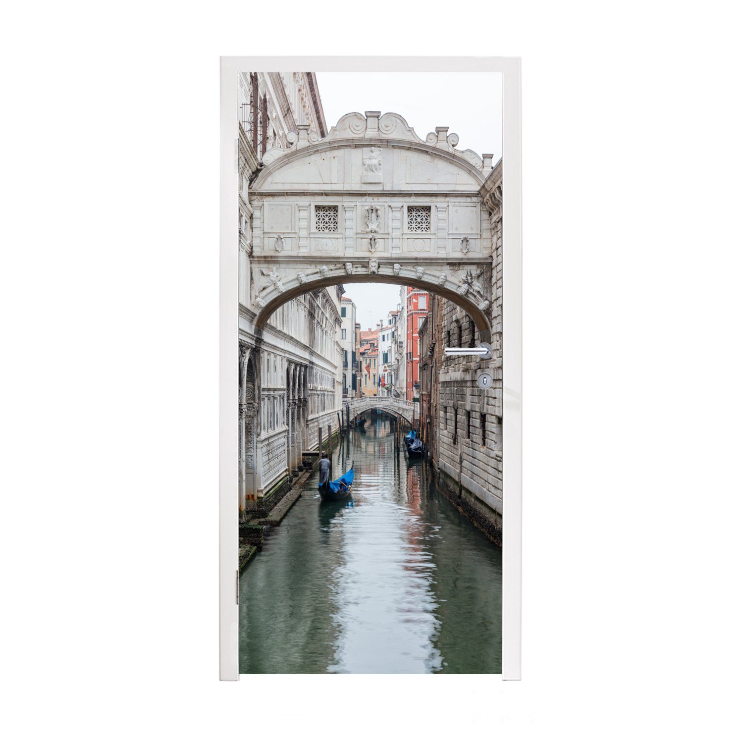 MuchoWow Türtapete Venedig - Fototapete (1 Boot, Tür, für Matt, 75x205 Türaufkleber, bedruckt, St), Brücke - cm