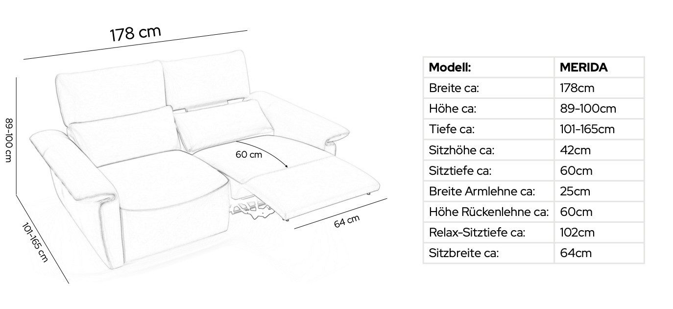 Sofanella 2-Sitzer Stoff MERIDA, Relaxsofa, Designsofa, Designer Couch, Italienisches Sofa, 2er Sofa