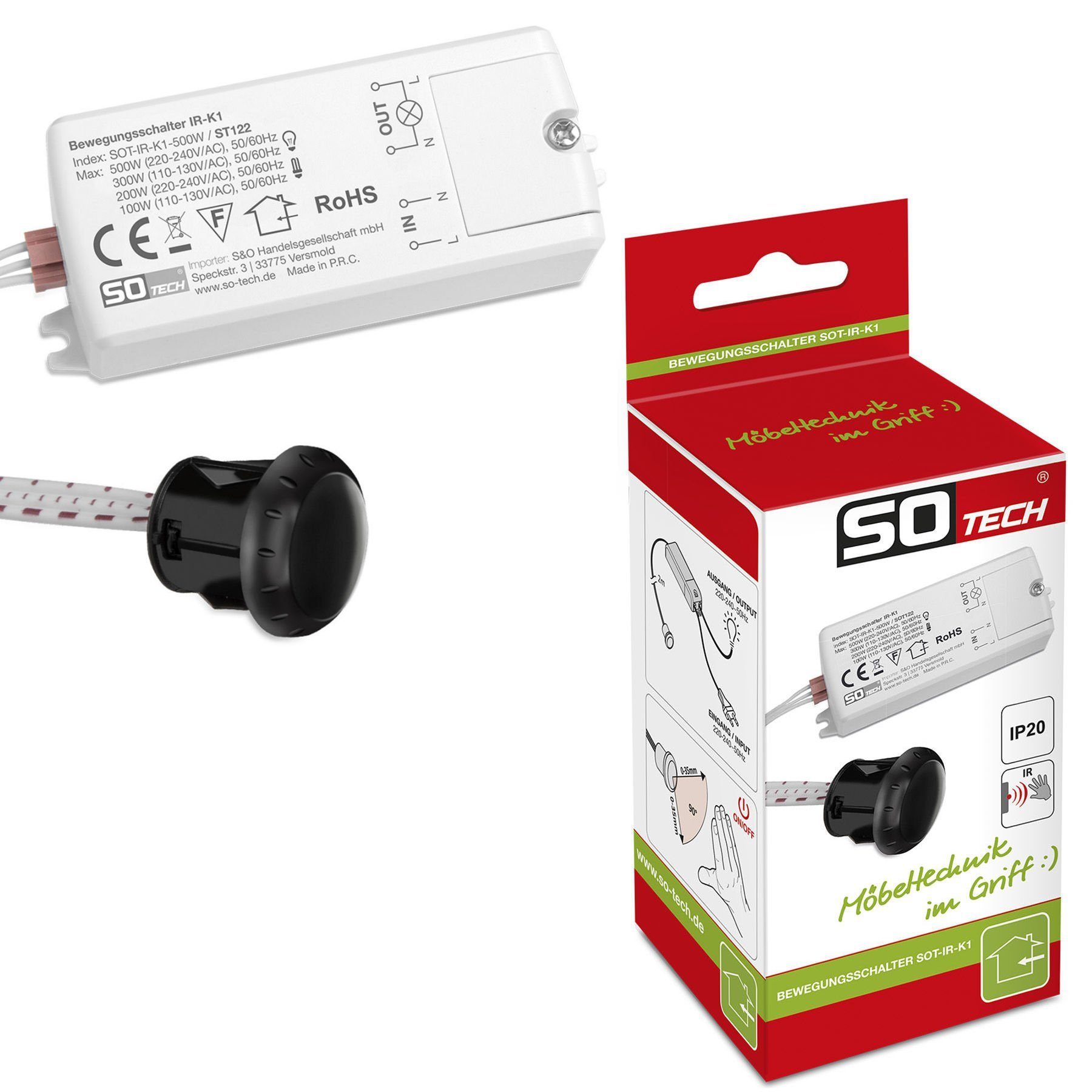 SO-TECH® Lichtschalter Mini-Sensor Bewegungsschalter zum Einbau versch Ausführungen (1-St)