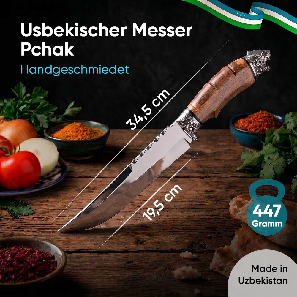 Pchak Universalküchenmesser Handgefertigt usbekisches Küchenmesser Nussbaum Edelstahl – Bild 2 von 5