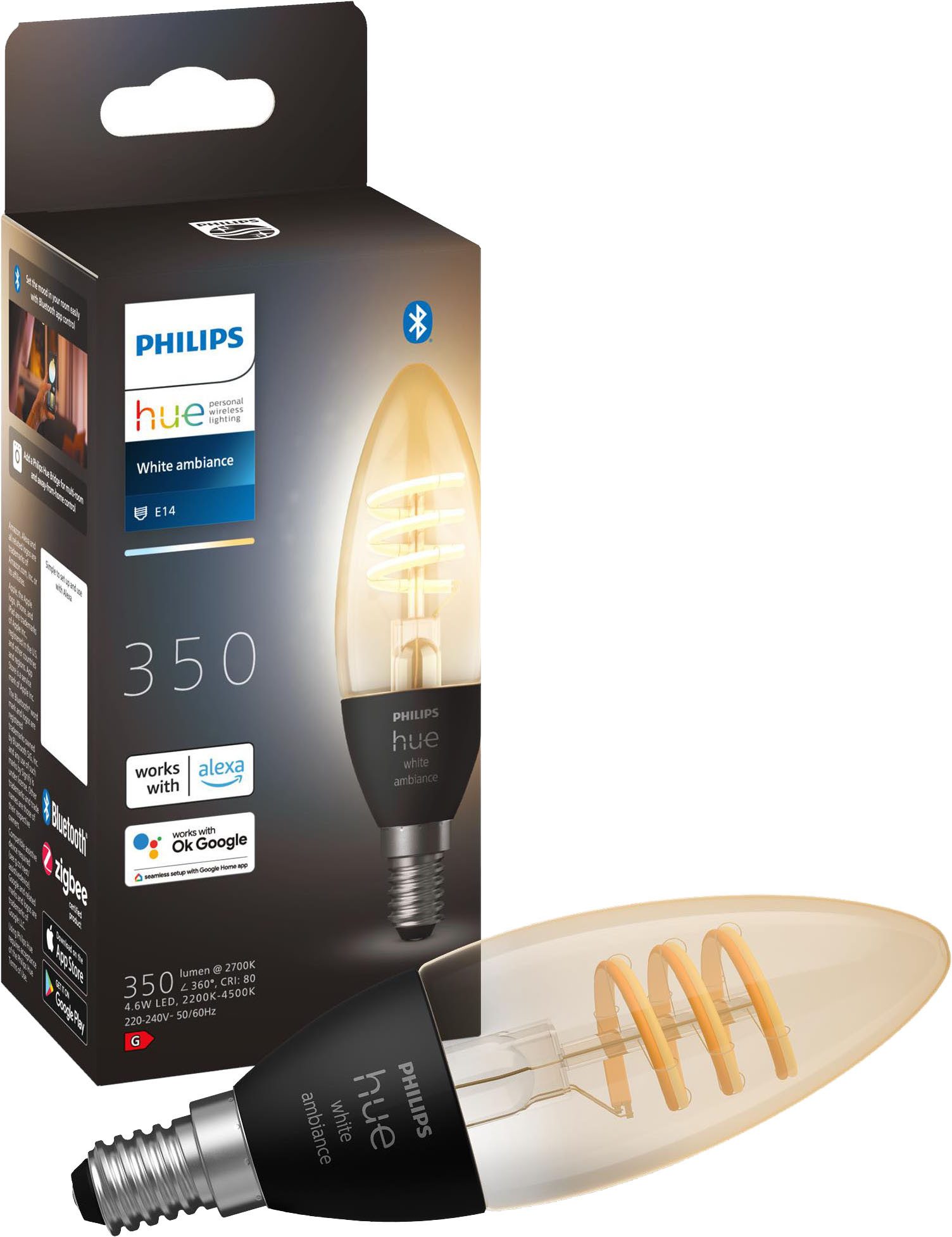 Philips Hue LED-Leuchtmittel White Ambiance Kerze 350lm, E14, 1 St., Farbwechsler