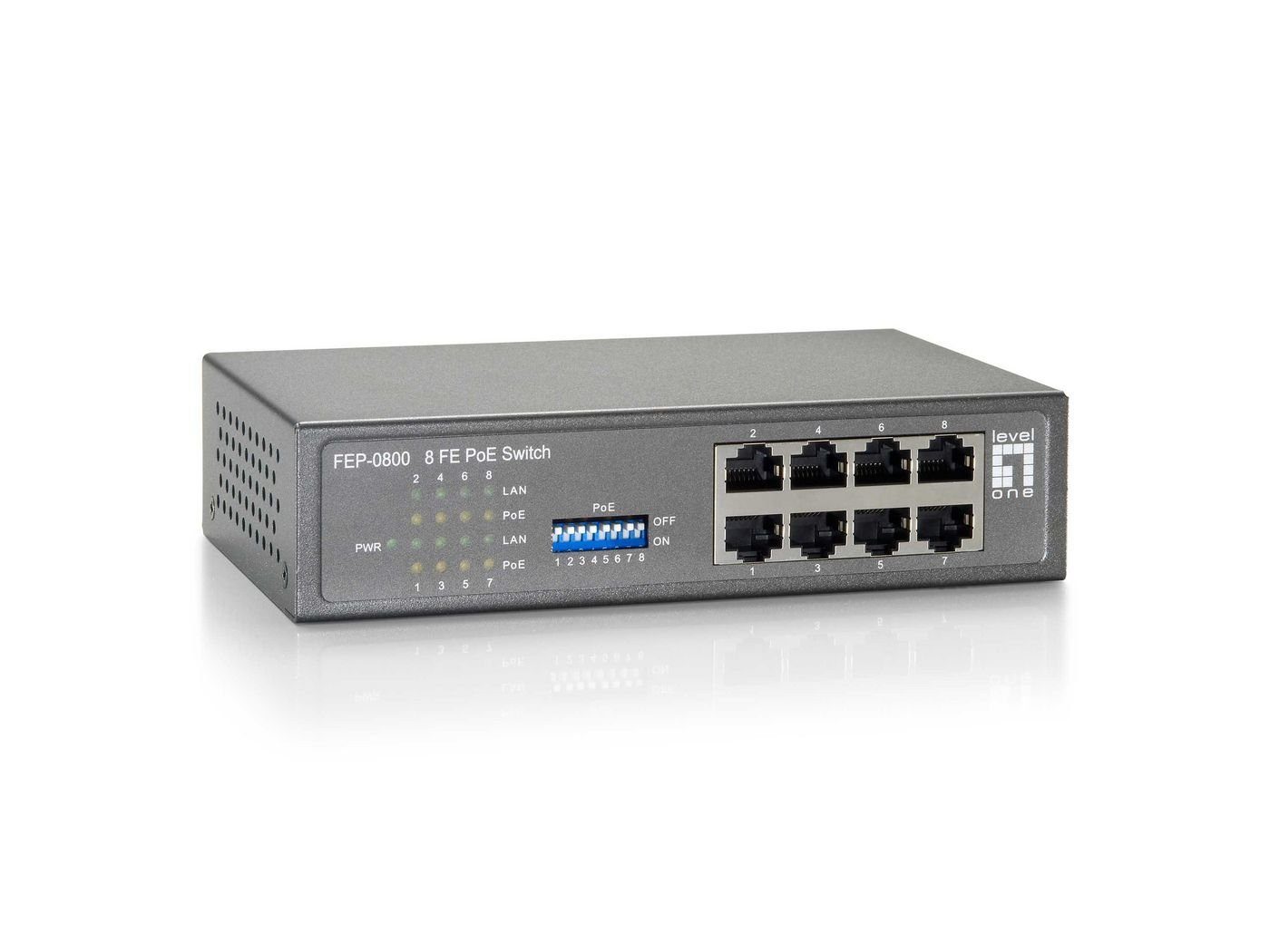LEVEL ONE 8 FE PoE Switch,90W Netzwerk-Switch