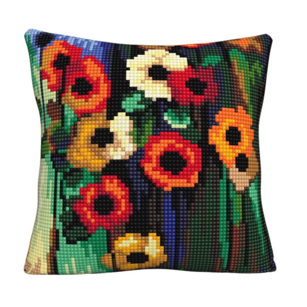 Collection D'art Kreativset CDA Kreuzstichkissen Stickpackung "Buntes Blumenmuster II", bedruckt, (embroidery kit by Marussia)