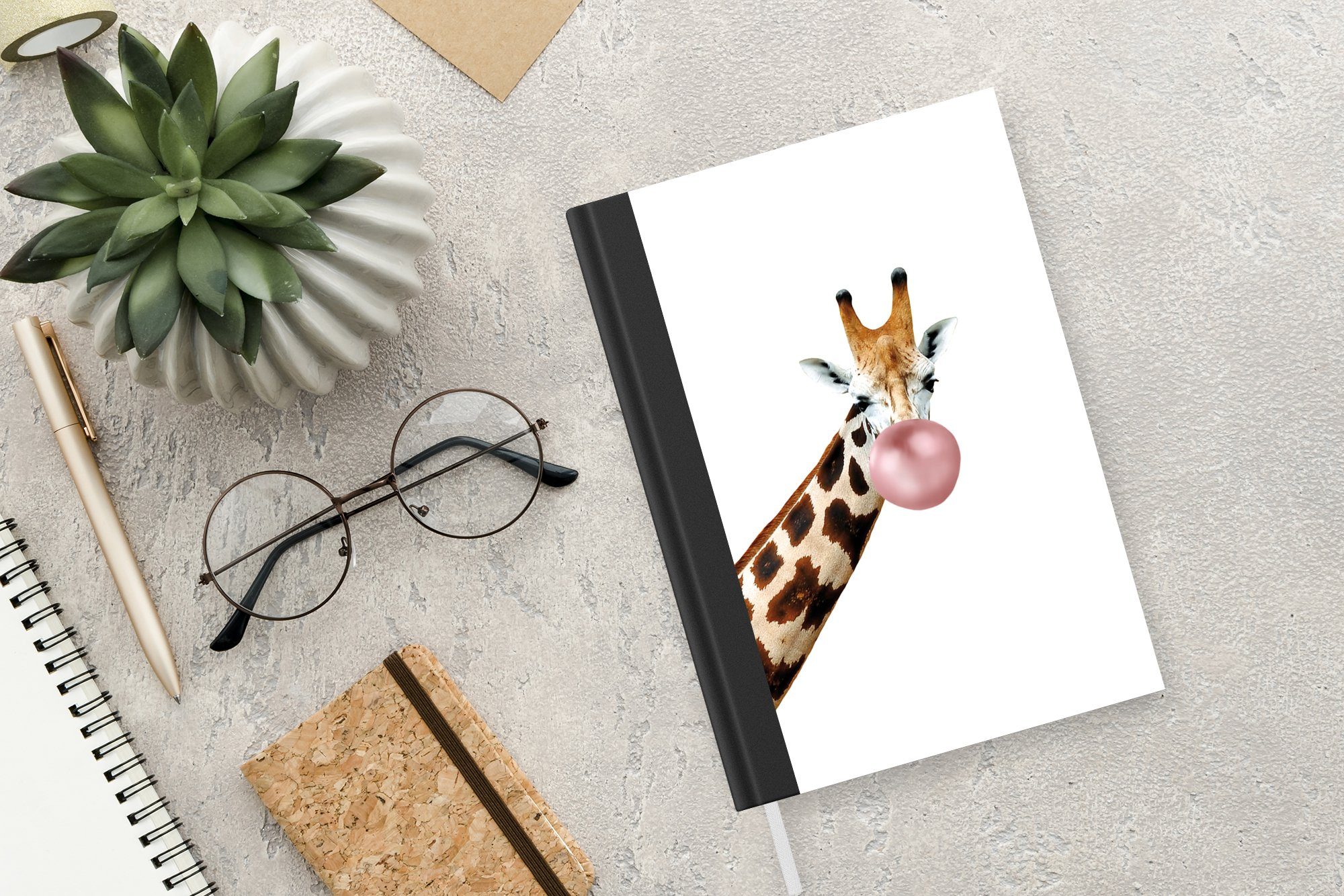 Kinder, Haushaltsbuch Notizheft, Mädchen Journal, - MuchoWow Merkzettel, - Tiere A5, Seiten, - Tagebuch, - 98 Kaugummi Jungen Notizbuch - Giraffe
